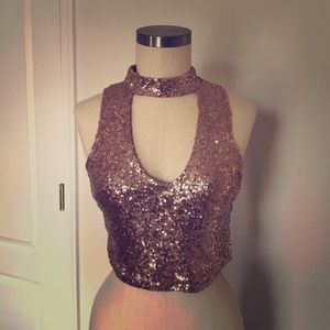 Fashion Nova rose gold sequin crop top